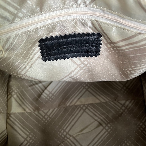 London Fog Black Faux Leather Satchel Handbag with Silver Hardware - Picture 4 of 15